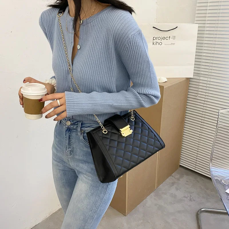 Mode pas cher Sac Femme Minimalisme Carré Sacs à bandoulière Chaînes Lingge Motif Sac à bandoulière pour les femmes Sacs à main et sacs à main - brazza clothes