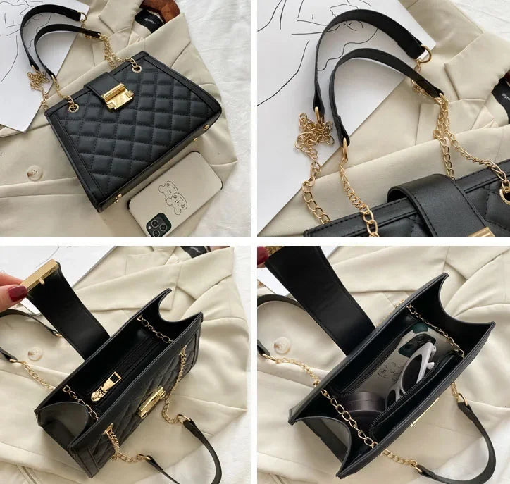 Mode pas cher Sac Femme Minimalisme Carré Sacs à bandoulière Chaînes Lingge Motif Sac à bandoulière pour les femmes Sacs à main et sacs à main - brazza clothes