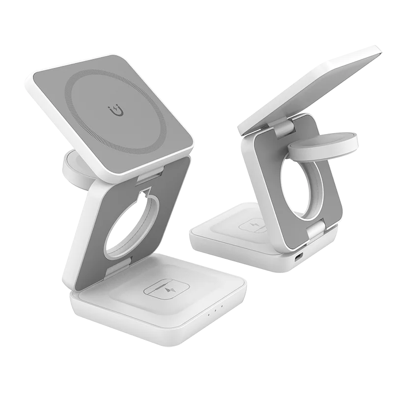 Chargeur sans fil magnétique pliable 3 en 1 15w Support de charge rapide Support pour téléphone portable portable