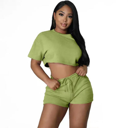 Court Sexy deux pièces costume haut court serré deux pièces Jogging pantalon ensemble 2025 nouveau Logo personnalisé femmes américaines tenue décontracté