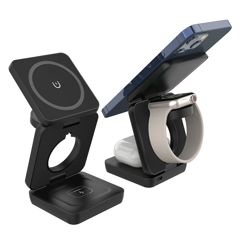 Chargeur sans fil magnétique pliable 3 en 1 15w Support de charge rapide Support pour téléphone portable portable