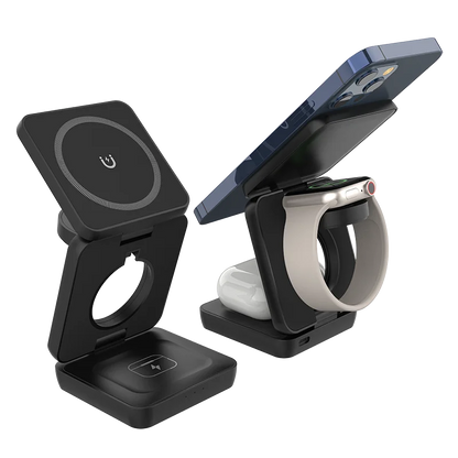 Chargeur sans fil magnétique pliable 3 en 1 15w Support de charge rapide Support pour téléphone portable portable