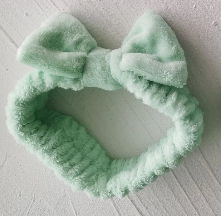 Bandeau de cheveux élastique réglable avec logo personnalisé Bandeau de douche à nœud pour femme Bandeau de maquillage doux recyclable pour laver le visage